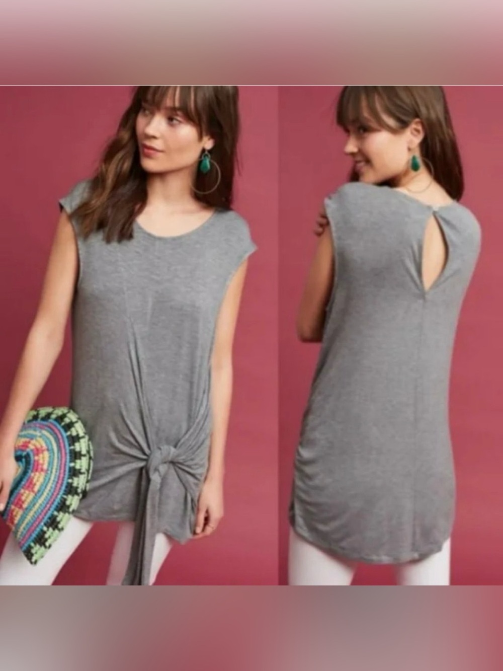 Anthropologie Vanessa Virginia sleeveless tie-front heather gray tank top M